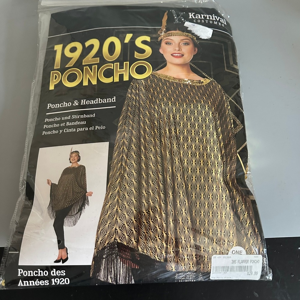 Karnival Costumes 1920s Flapper Poncho Headband Gold Art Deco Gatsby One Size